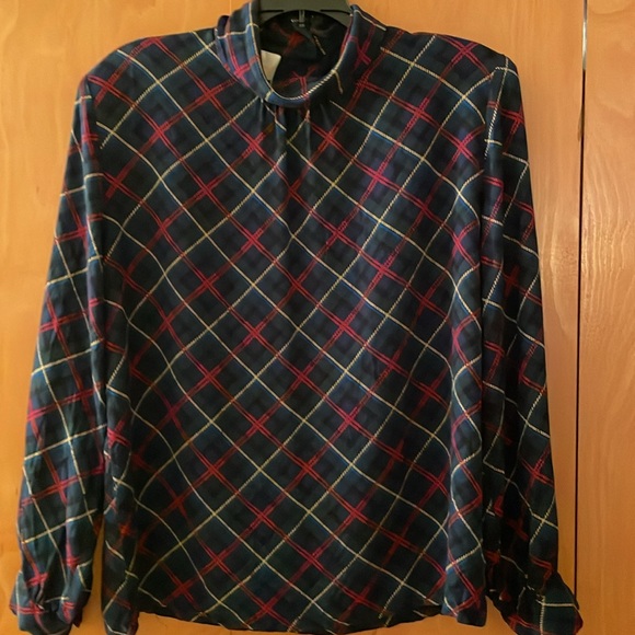 Vintage Pendleton Country Sophisticates Plaid Roll Neck Blouse Sz L - Picture 2 of 7